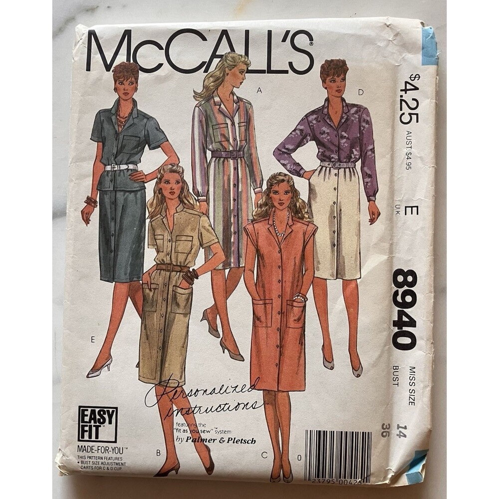 Vintage McCall’s Pattern 8940 Women’s Favorite Dress Shirt & Skirt Size 14 Uncut